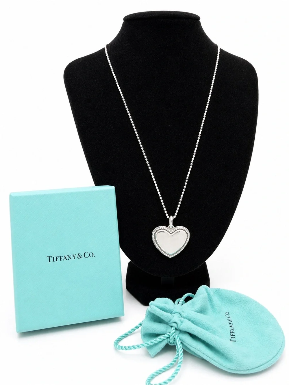 Tiffany & Co. Sterling Silver Heart Pendant Necklace with Tiffany Box & Pouch
